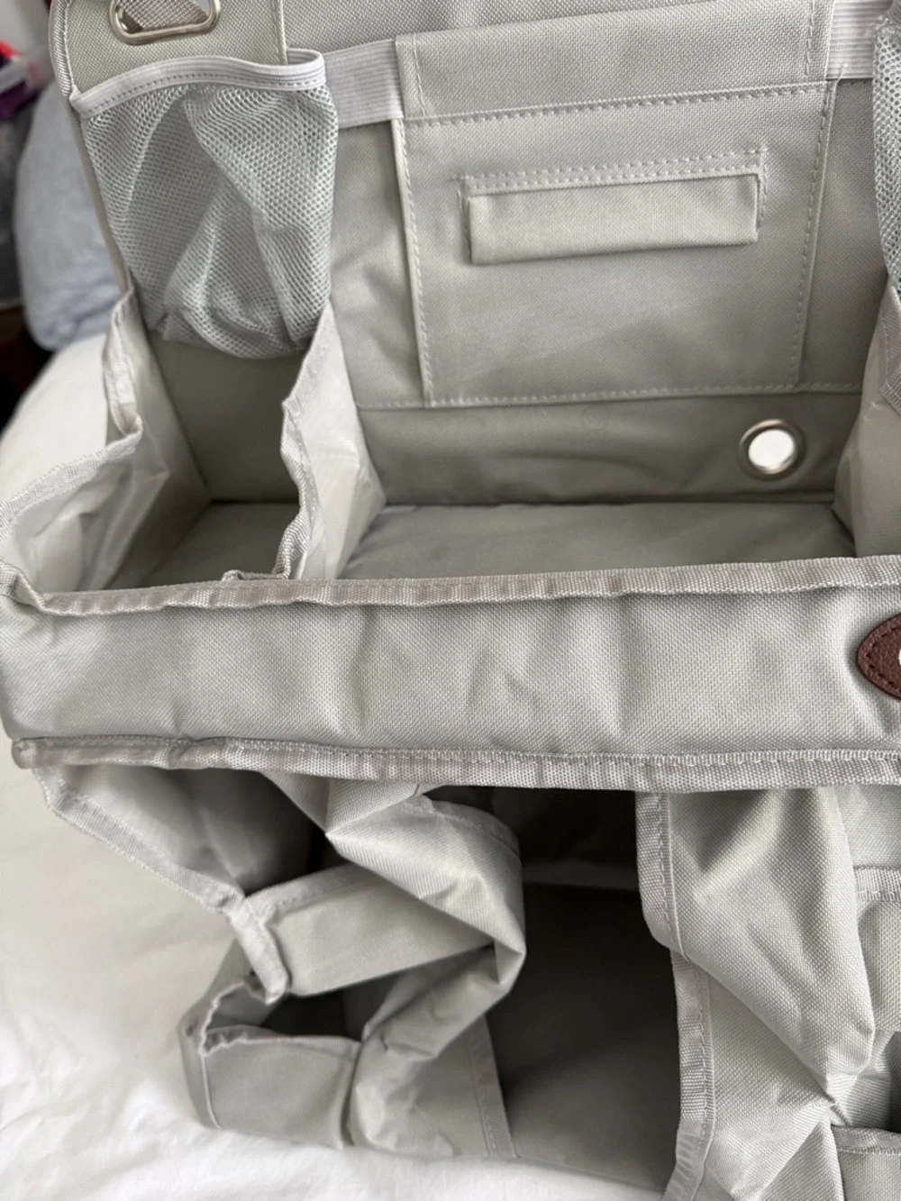Gray crib Organizer hanging diaper caddy for baby